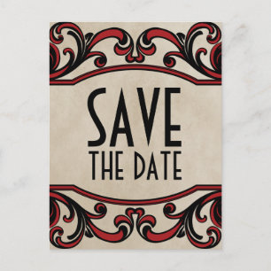 Red Gothic Swirls Enregistrer la date Carte postal