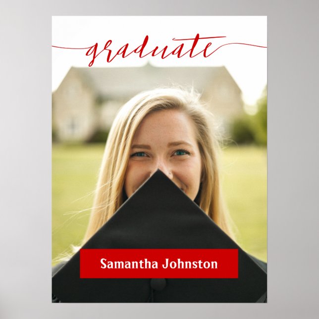 Red Graduate Script Modern Photo Poster (Devant)