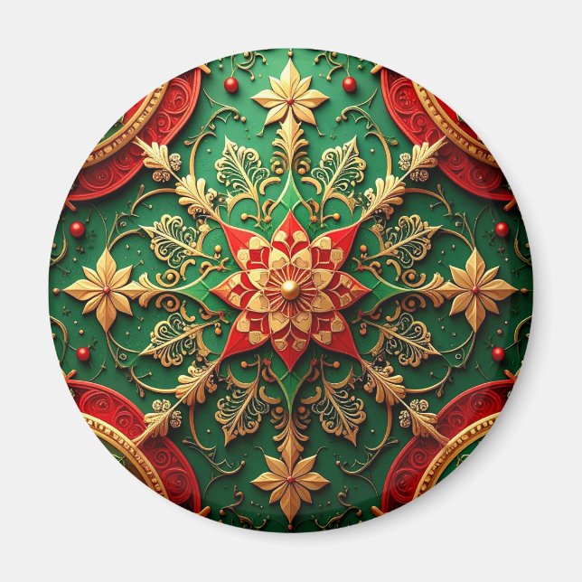 Red Green Decorative Christmas Holiday Magnet (Devant)