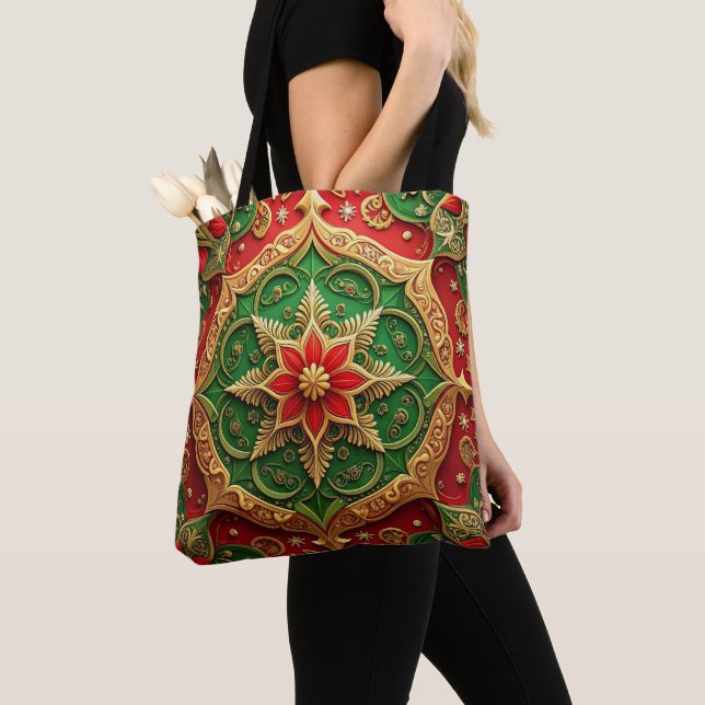 Red Green Decorative Christmas Holiday Tote Bag (De près)
