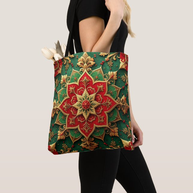 Red Green Decorative Christmas Holiday Tote Bag (De près)