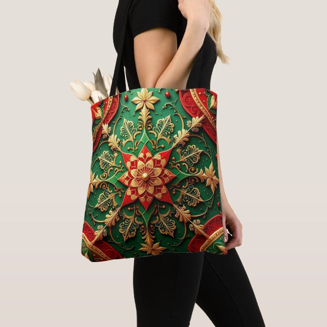 Red Green Decorative Christmas Holiday Tote Bag (De près)