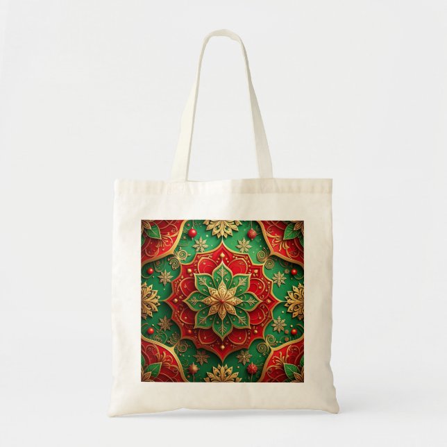 Red Green Decorative Holiday Tote Bag (Devant)