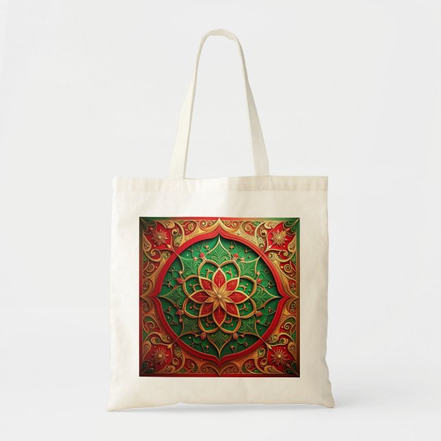 Red Green Decorative Holiday Tote Bag (Devant)