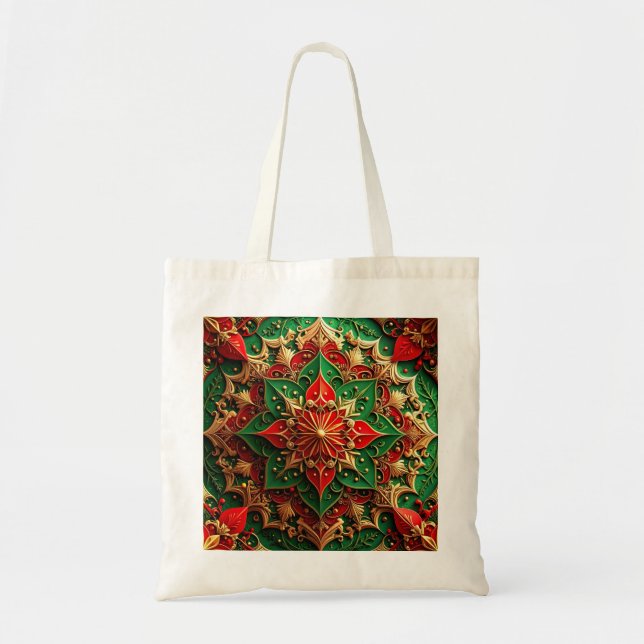 Red Green Decorative Holiday Tote Bag (Devant)