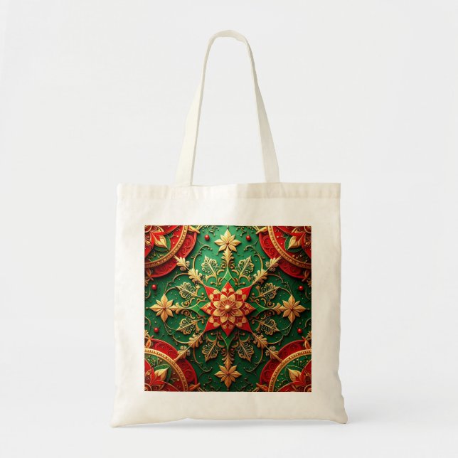 Red Green Decorative Holiday Tote Bag (Devant)