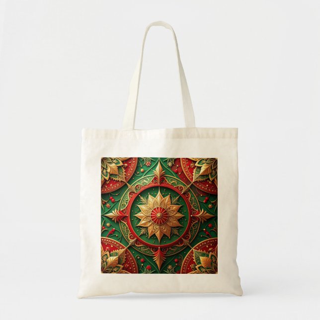Red Green Decorative Holiday Tote Bag (Devant)