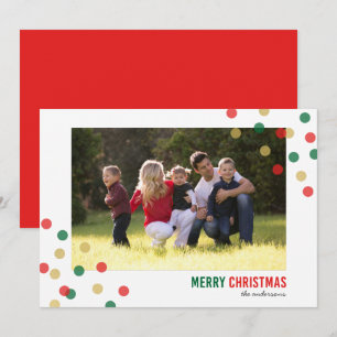 Red Green Gold Confetti Photo Joyeuse carte de Noë