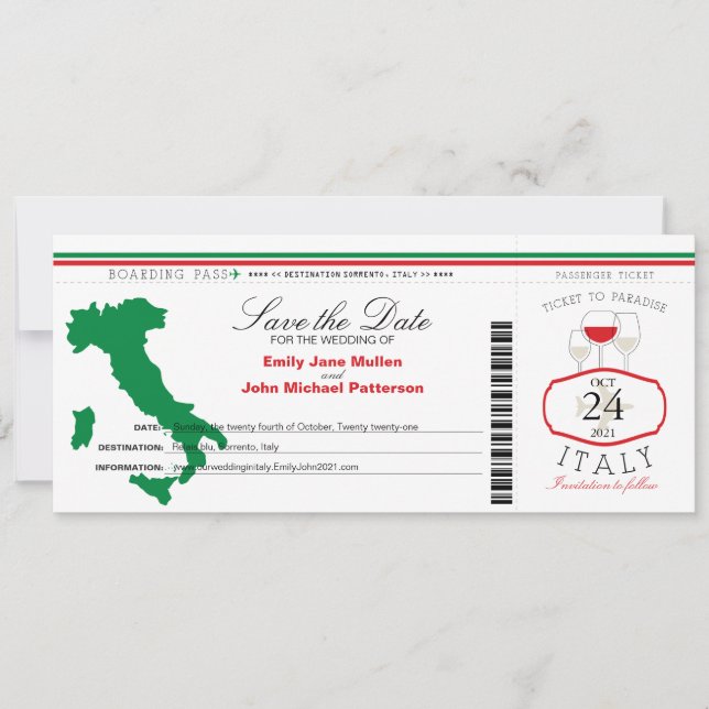 Red Green Italie Boarding Pass Faire-part de maria (Devant)