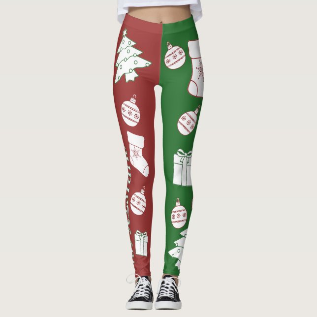 Red & Green Joyeux Noël femmes Leggings (Devant)