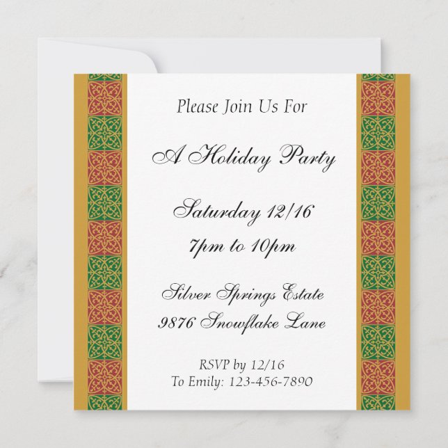 Red Green Simple Holiday Carré Invitation (Dos)