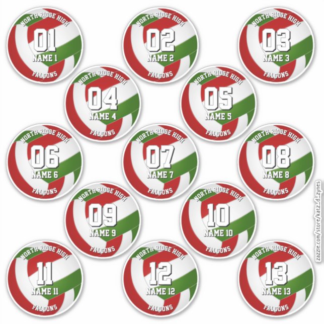 red green volleyball team stickers for 13 athletes (Devant)