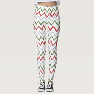 Red Green Zigzag Christmas Leggings for Women