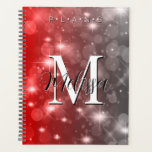 Red & Grey Bokeh Moderne Monogram Sparkor Planner<br><div class="desc">Ce planificateur a un arrière - plan de bokeh rouge et gris pétillant. Simple et contemporain. Complétez-le avec un monogramme et un nom personnalisés. Créé par Simply Farmhouse Press.</div>