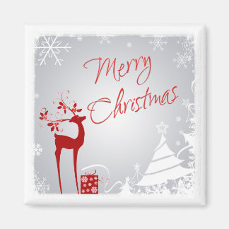 Red Grey Joyeux cerf de Noël, Snowflakes Magnet