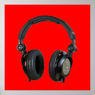 Red Greyscale Headphone Pop Art Poster Print