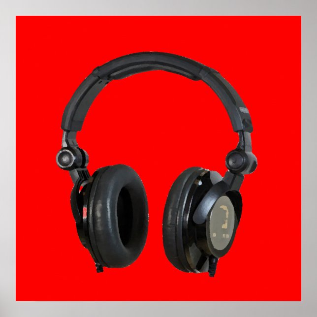 Red Greyscale Headphone Pop Art Poster Print (Devant)