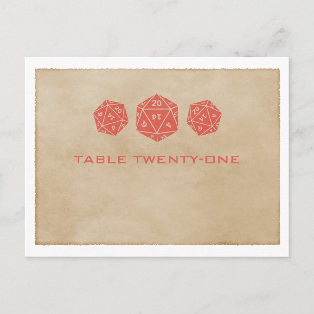 Red Grunge D20 Dice Gamer Numéro de table Carte po (Devant)