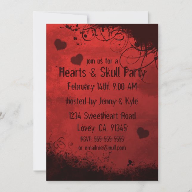 Red Grunge Damask Valentine Invitation (Devant)