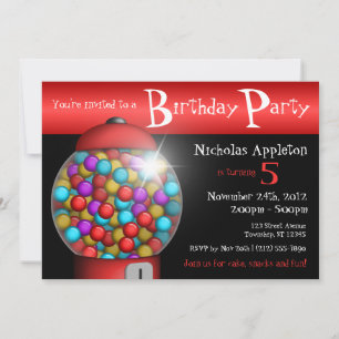 Red Gumball Machine Anniversaire Fête Invitations
