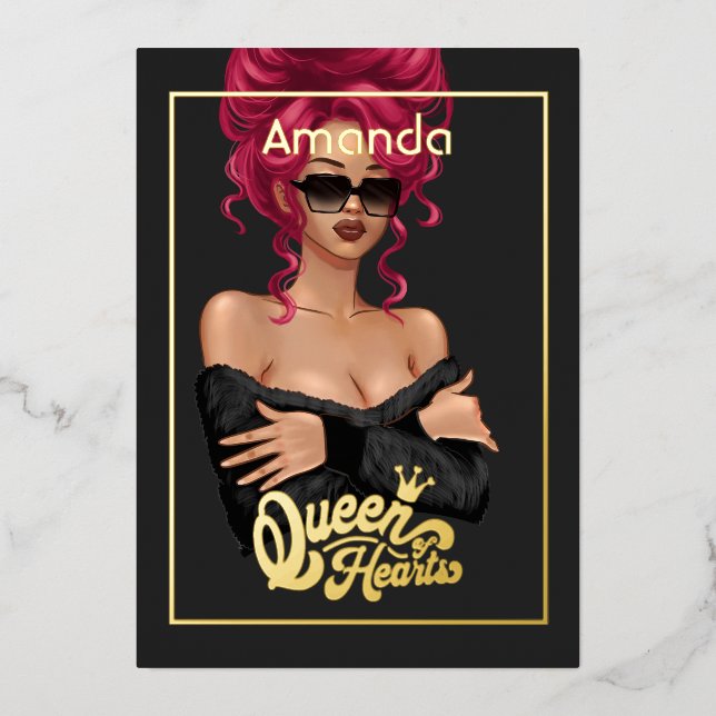 Red Haired Girl Anniversaire Foil Invitation (Recto)