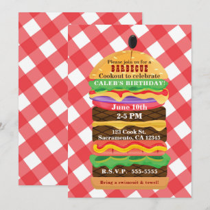Red Hamburger Summer Cookout Barbecue Invitations