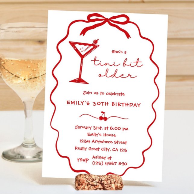 Red Hand Drawn Cherry Martini Birthday Invitation (Hand Drawn Cherry Martini Birthday Invitation)