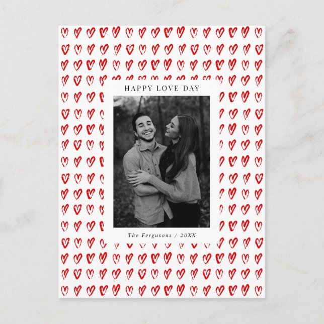 Red Hand Drawn Hearts Saint Valentin Carte photo (Devant)