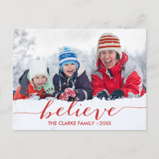 Red Handwriting Believe Holiday Photo Carte postal