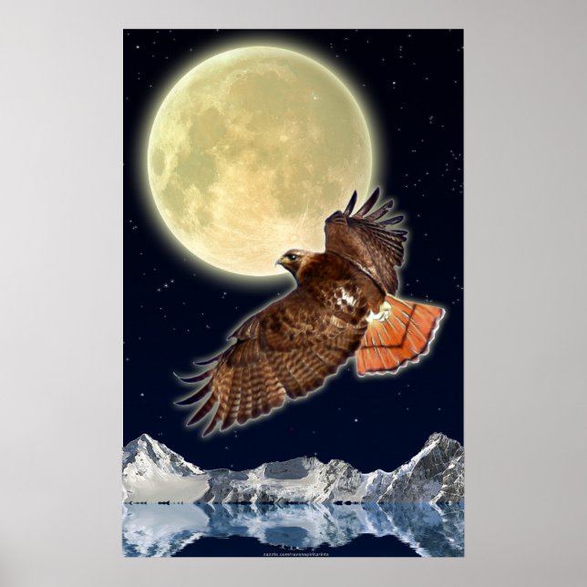 RED HAWK MOON II Imaginaire sauvage affiche (Devant)