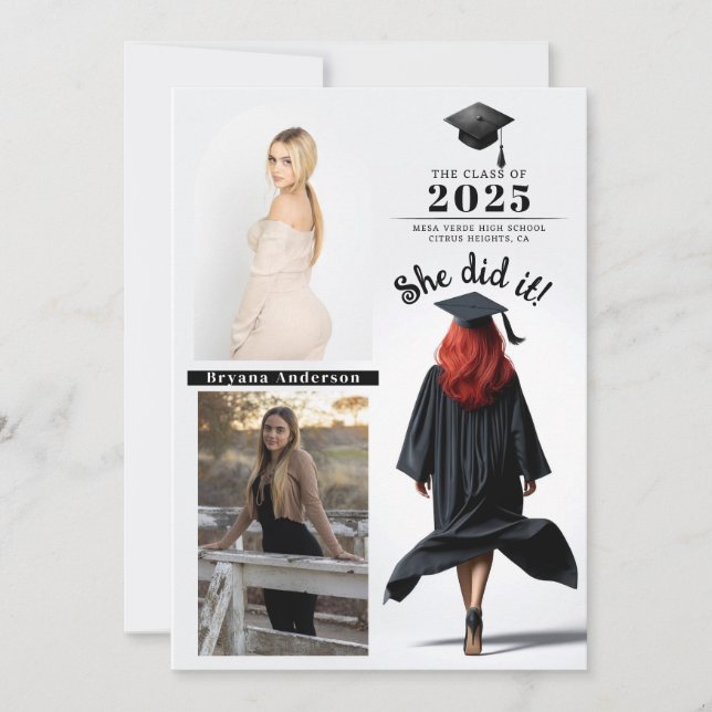 Red Head Grad Girl Graduation Photo Faire-part (Devant)