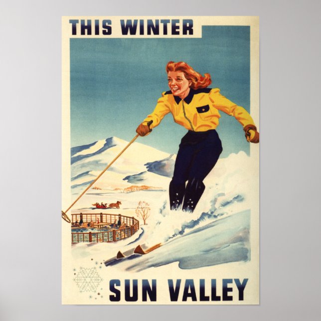 Red-headed Woman Smiling and Skiing Poster (Devant)