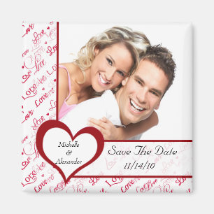 Red Heart Love Photo Save the Date Magnet
