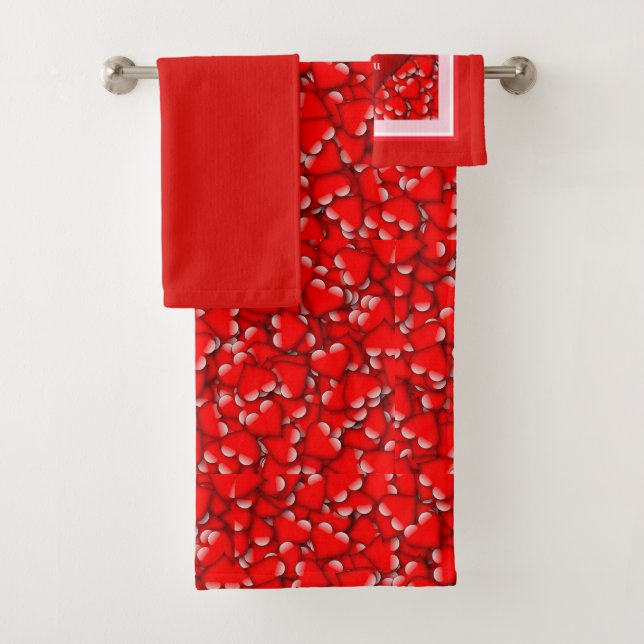 Red Heart Pattern Valentines' Day Towel Set (En situation)
