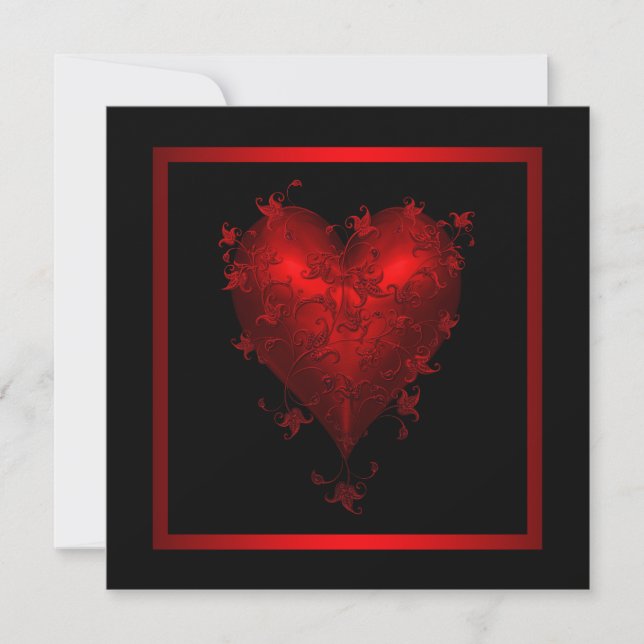 Red Heart Red Black Wedding Invitations (Devant)
