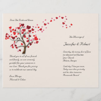 Red Heart Tree on Ivory Wedding Program
