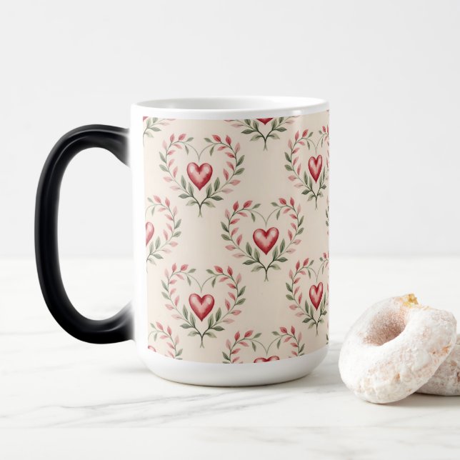 Red Hearts Cream Morphing Mug (Avec donut)