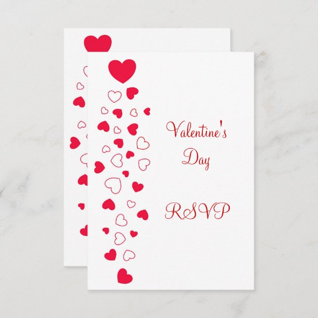 Red Hearts Design Valentines Day Wedding RSVP (Devant / Derrière)