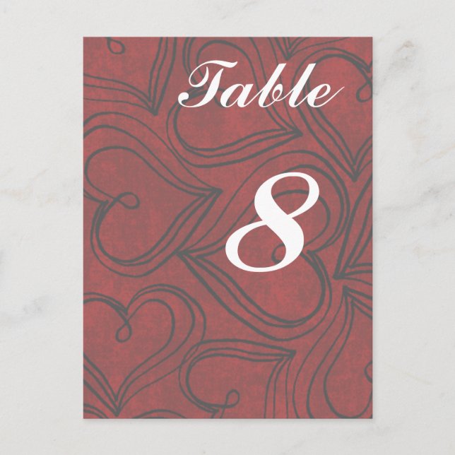 Red Hearts Mariage Cartes de table numéros Carte p (Devant)