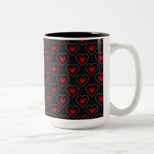 Red Hearts Motif Mug de café rouge et noir
