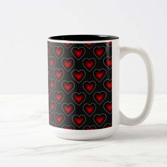 Red Hearts Motif Mug de café rouge et noir (Droit)