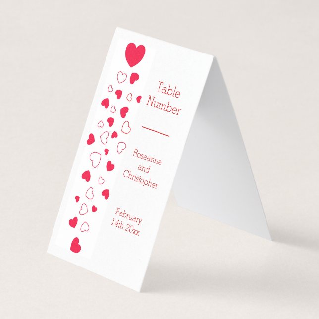 Red Hearts Valentines Day Mariage Numéro de table (Front)