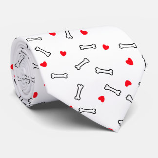 Red Hearts White Bones Amoureux des chiens Cravate