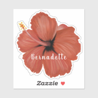 Red Hibiscus flower name sticker