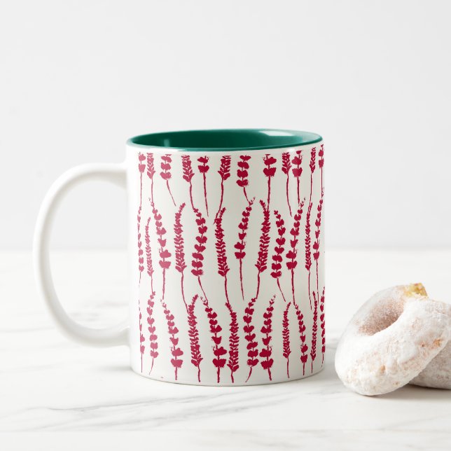 Red Holiday Fern Print Café Mug (Avec donut)