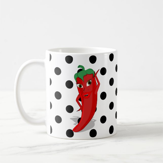 Red Hot Pepper Diva Black Pois café Mug (Gauche)