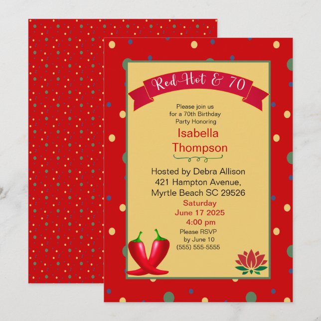 Red Hot Peppers 70th Birthday Invitation (Devant / Derrière)