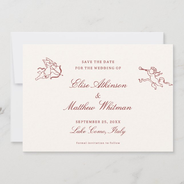 Red Illustrated Whimsical Wedding  Save The Date (Devant)