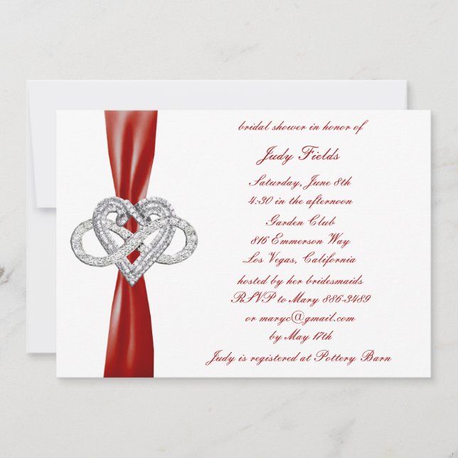 Red Infinity Heart Bridal Shower Invitation (Devant)