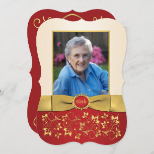 Red, Ivory, Gold 65th Photo Birthday Invitation 2